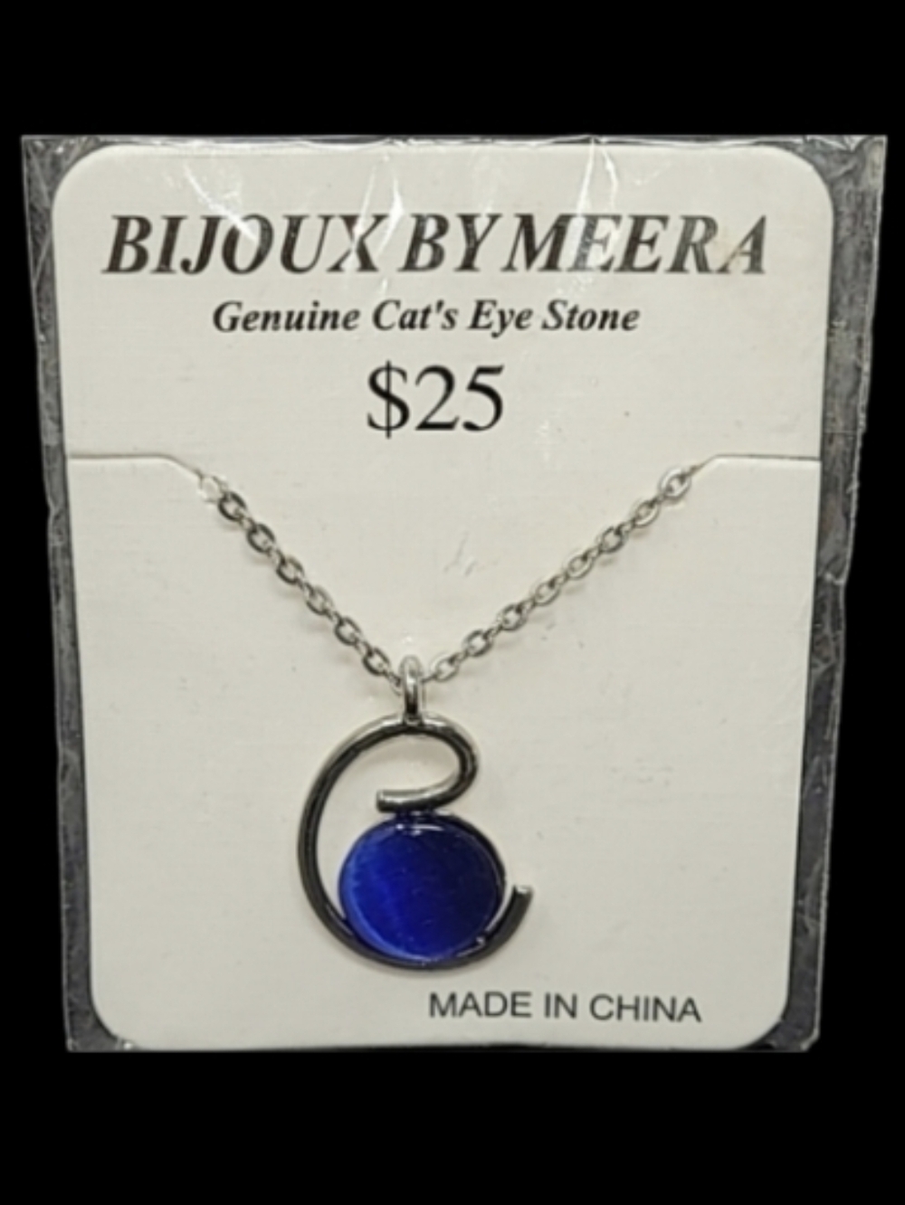 NWT BIJOUX BY MEERA GENUINE CATS'S EYE STONE NECKLACE
